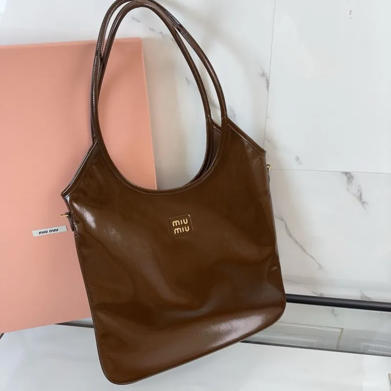 Miu Miu Brown Leather Tote Shopping Bag - Image 9