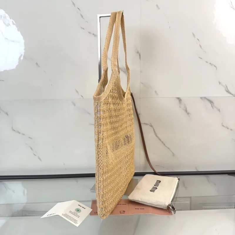 MIU MIU Beige Straw Tote Bag with Pouch - Image 4