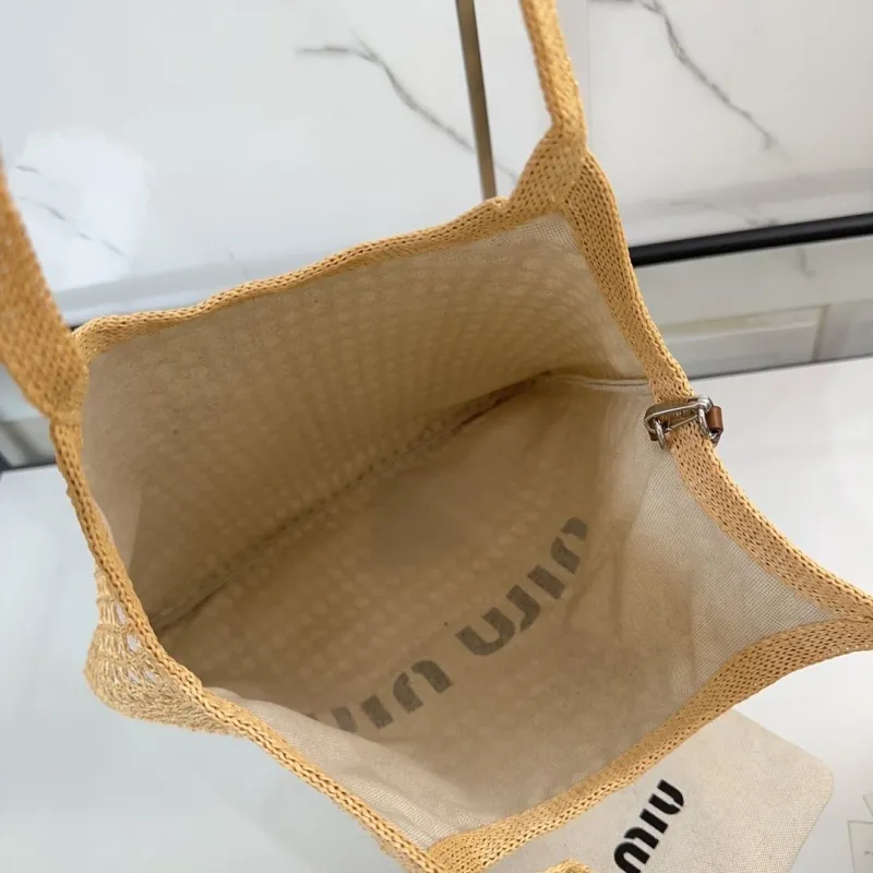 MIU MIU Beige Straw Tote Bag with Pouch - Image 10