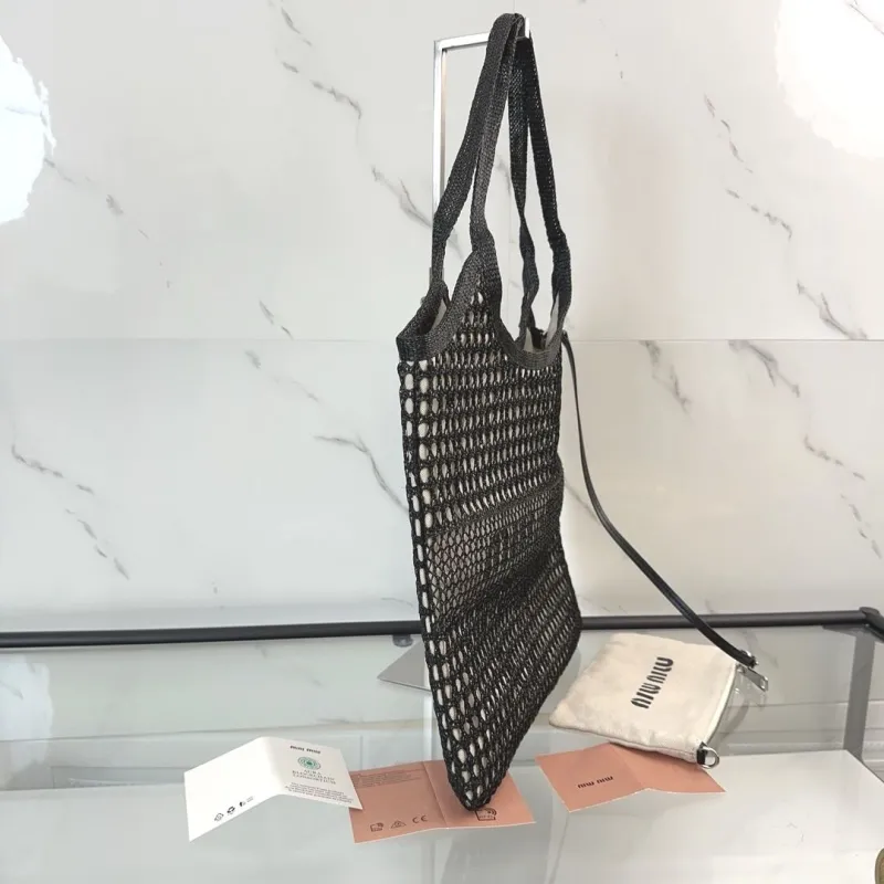 Miu Miu Black Mesh Tote Bag with Pouch - Image 3