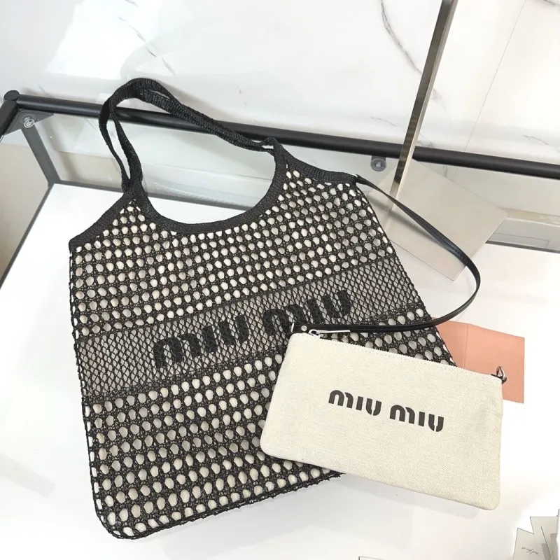 Miu Miu Black Mesh Tote Bag with Pouch - Image 9