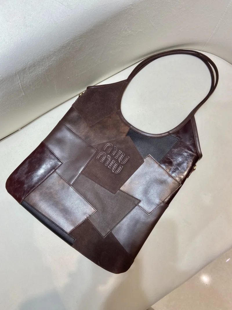 Miu Miu Brown Patchwork Leather Tote Bag - Image 3