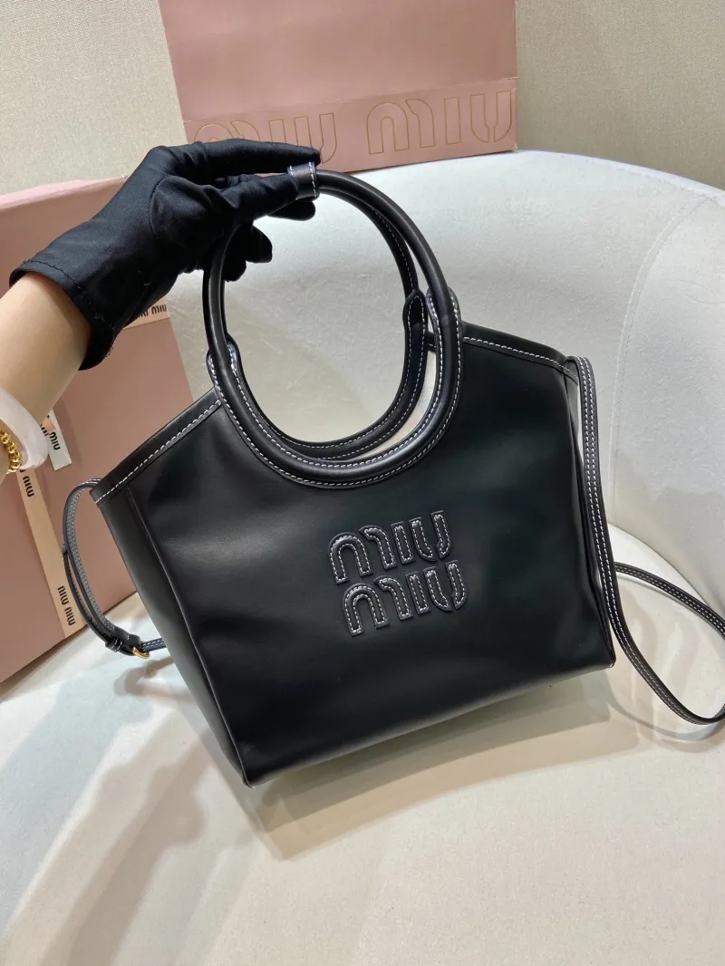 Miu Miu Black Leather Tote Crossbody Bag - Image 3