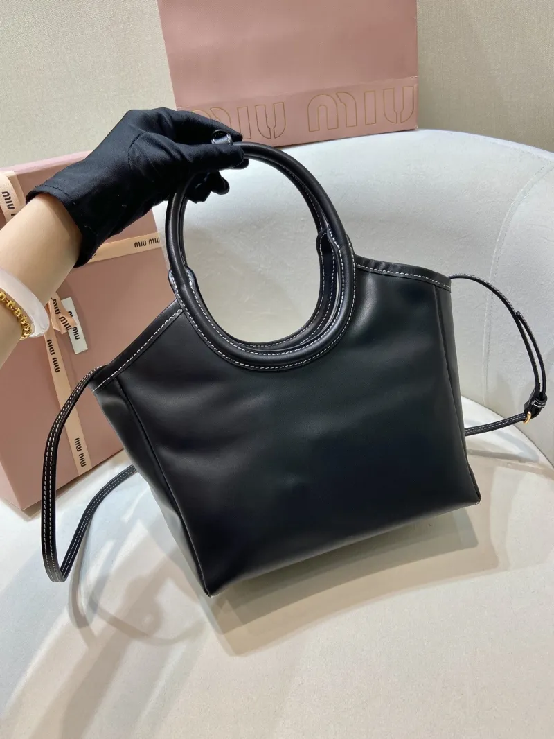 Miu Miu Black Leather Tote Crossbody Bag - Image 4