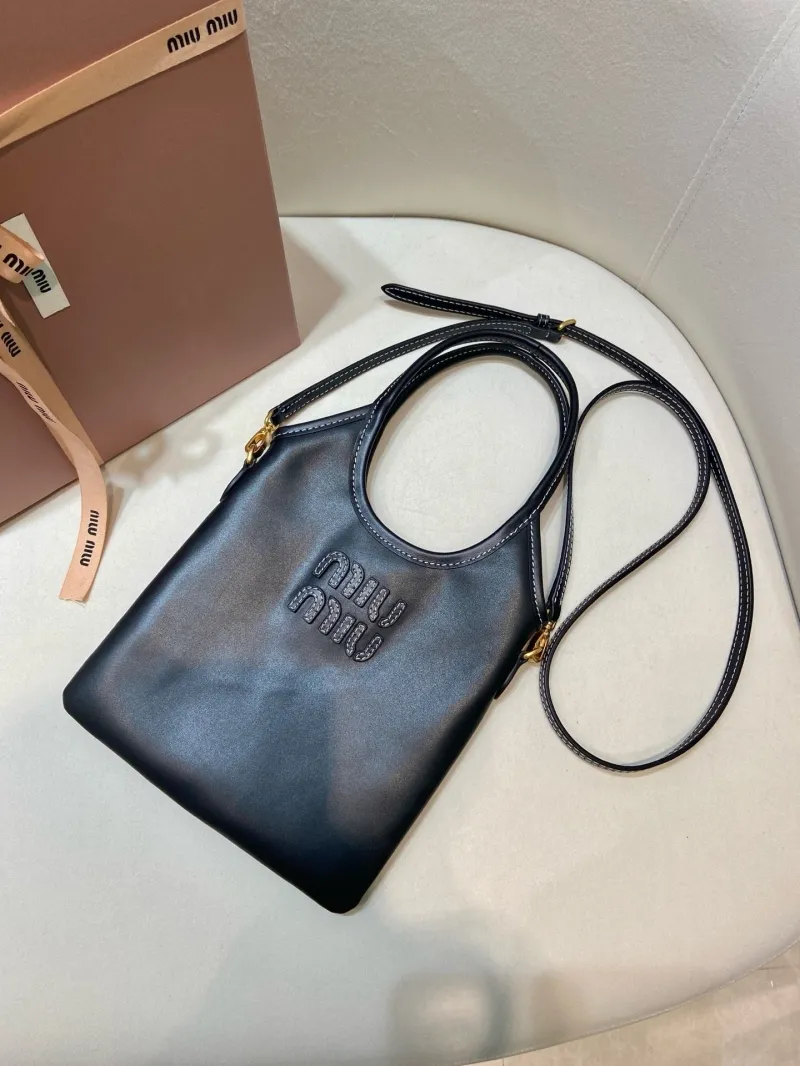 MIU MIU Black Leather Crossbody Tote Bag - Image 3