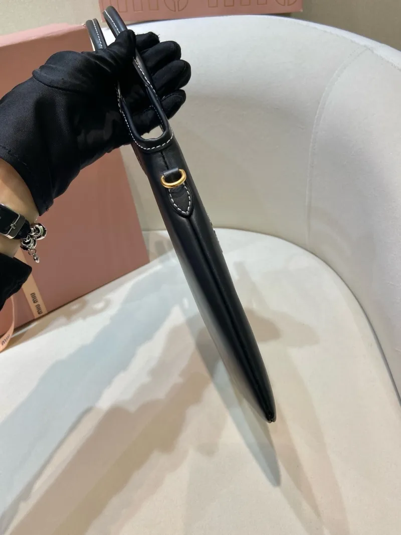 MIU MIU Black Leather Crossbody Tote Bag - Image 7