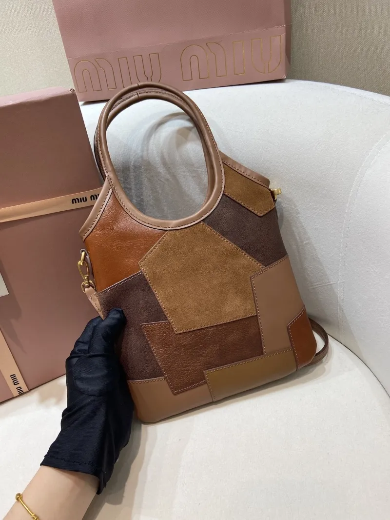 Miu Miu Brown Patchwork Leather Shopping Tote Bag - Image 3