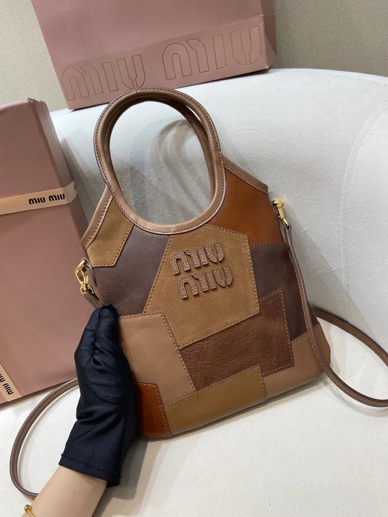 Miu Miu Brown Patchwork Leather Shopping Tote Bag - Image 4