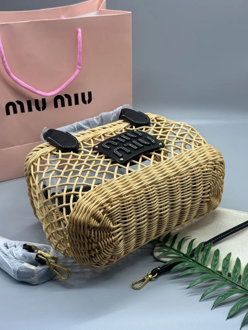 MIU MIU Large Wicker Basket Shopping Bag - Image 4