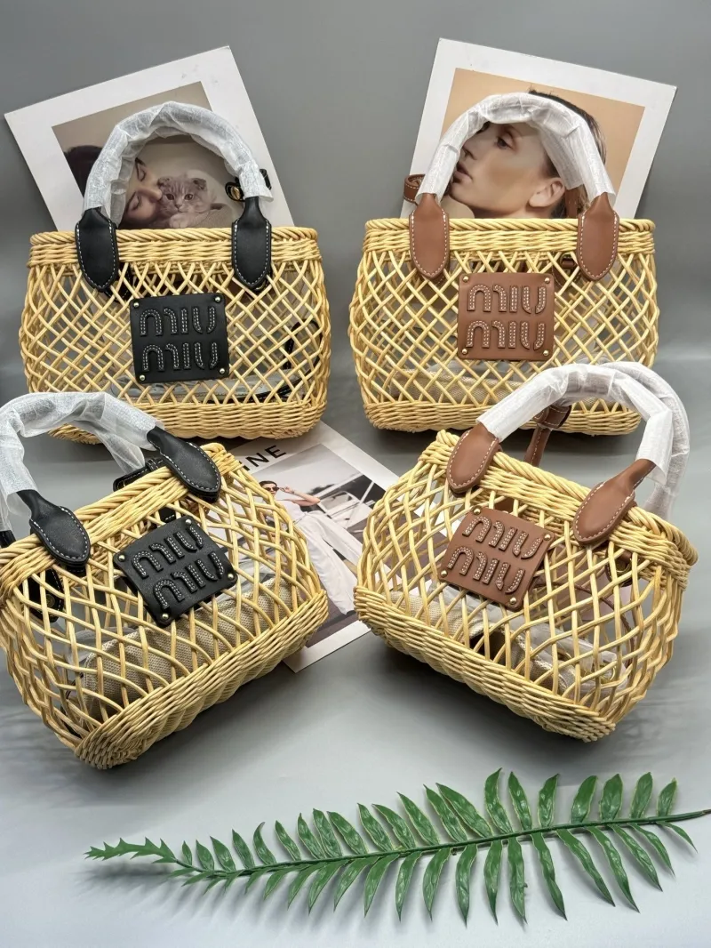 MIU MIU Large Wicker Basket Shopping Bag - Image 9