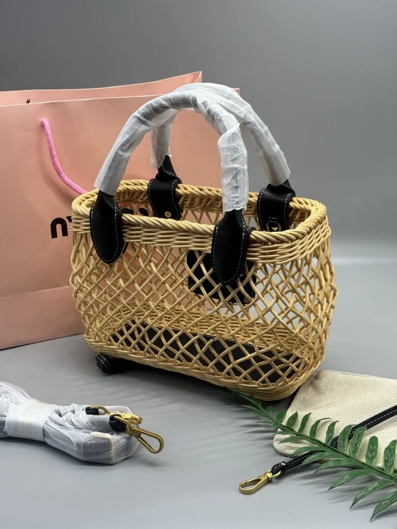 MIU MIU Small Large Wicker Basket Handbag - Image 4