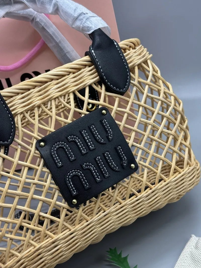 MIU MIU Small Large Wicker Basket Handbag - Image 6
