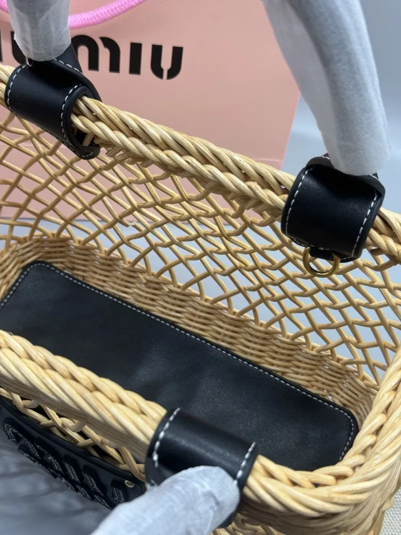 MIU MIU Small Large Wicker Basket Handbag - Image 7