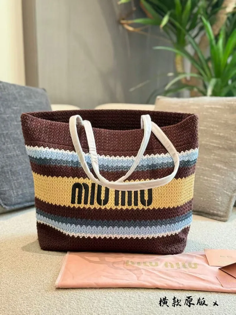 Miu Miu Striped Woven Tote Bag - Image 4