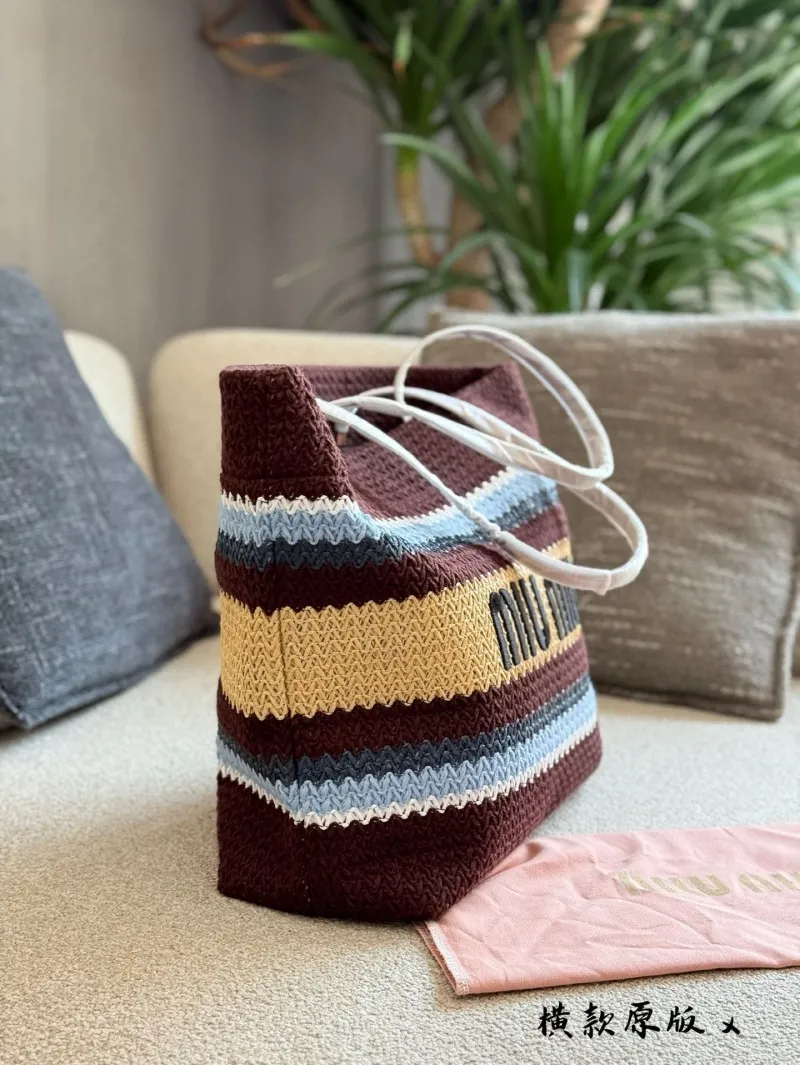 Miu Miu Striped Woven Tote Bag - Image 5
