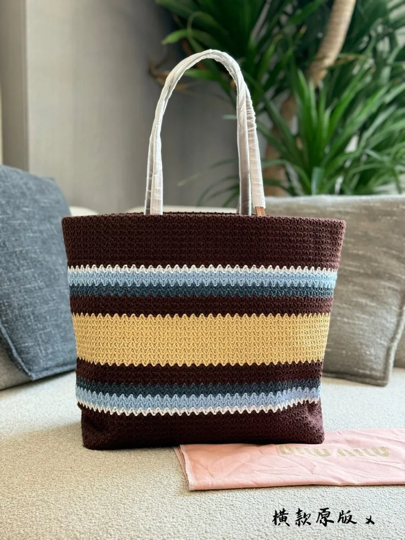 Miu Miu Striped Woven Tote Bag - Image 6