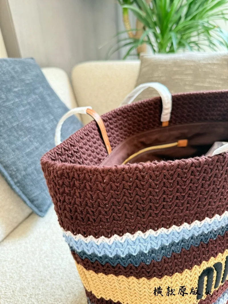 Miu Miu Striped Woven Tote Bag - Image 7