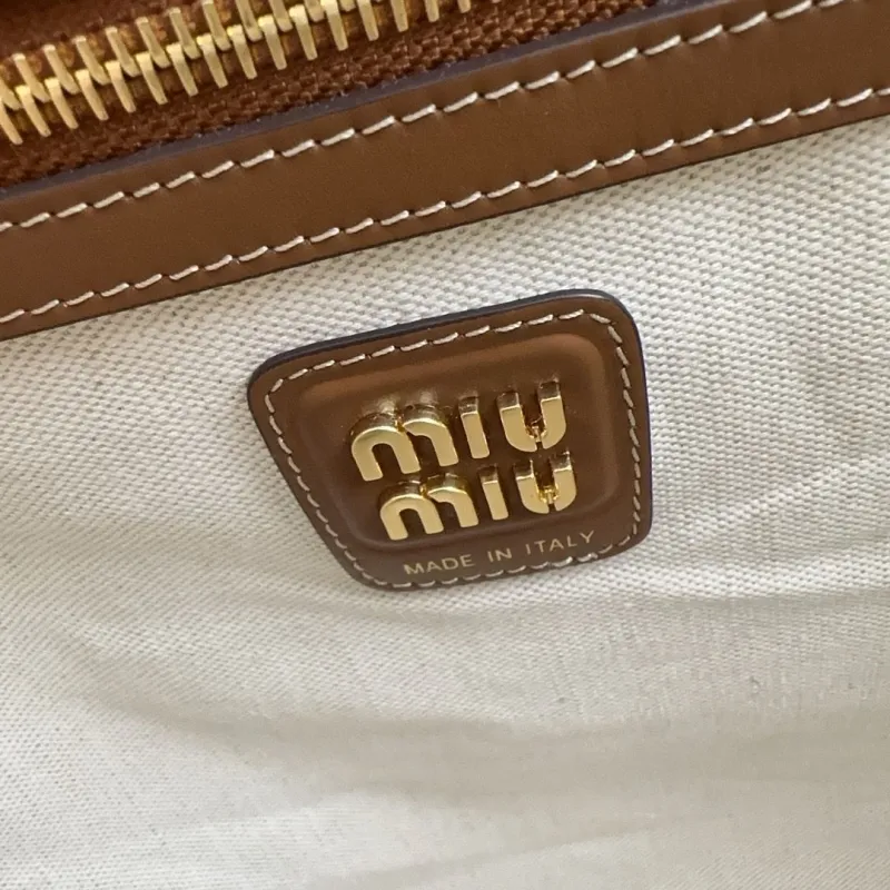 Miu Miu Canvas Tote Bag Beige Brown Trim 135 - Image 6