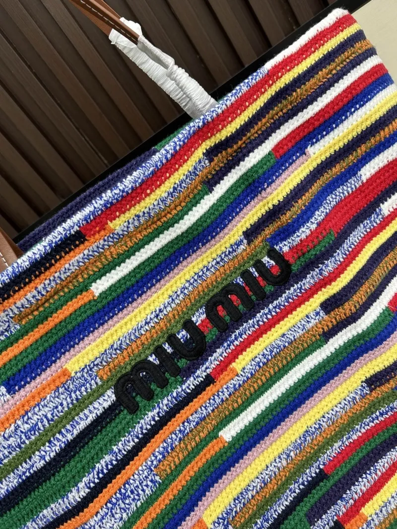 Miu Miu Multicolor Striped Crochet Tote Bag - Image 3