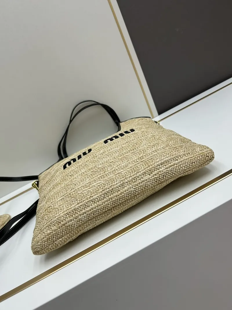 Miu Miu Beige Straw Tote Bag with Pouch 809 - Image 4