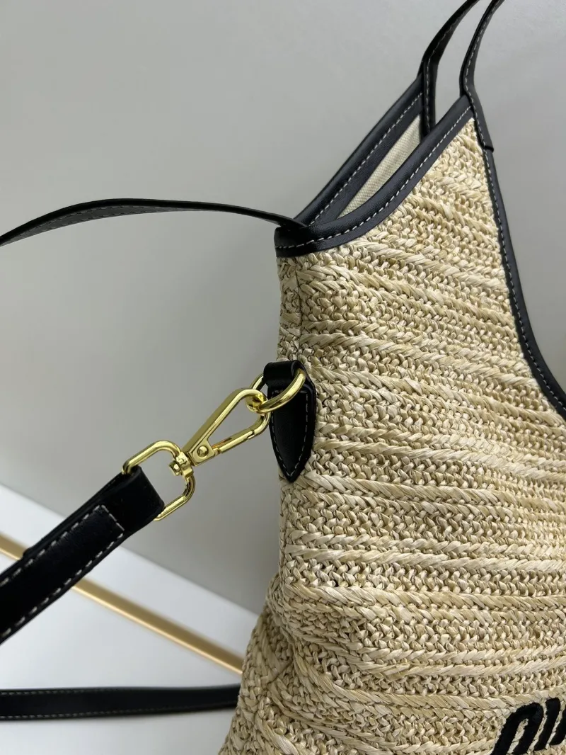 Miu Miu Beige Straw Tote Bag with Pouch 809 - Image 5