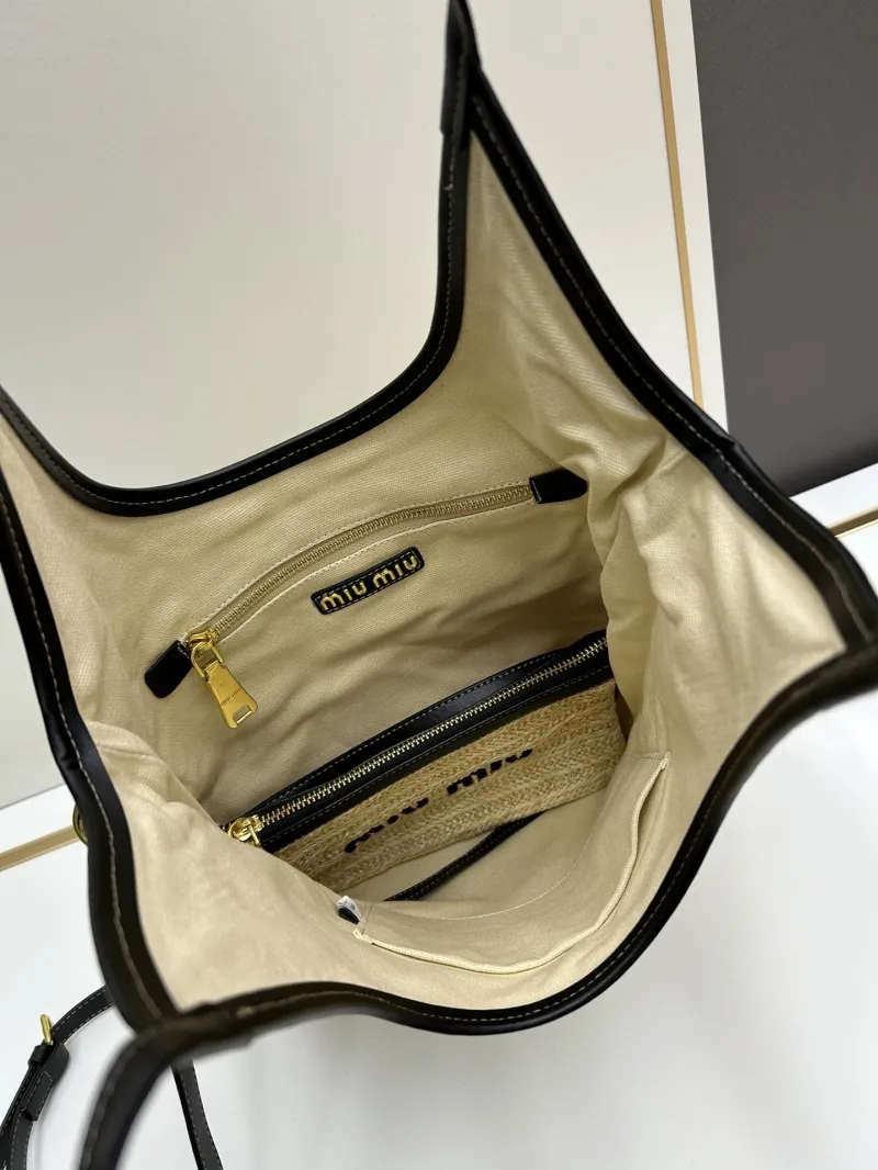 Miu Miu Beige Straw Tote Bag with Pouch 809 - Image 8