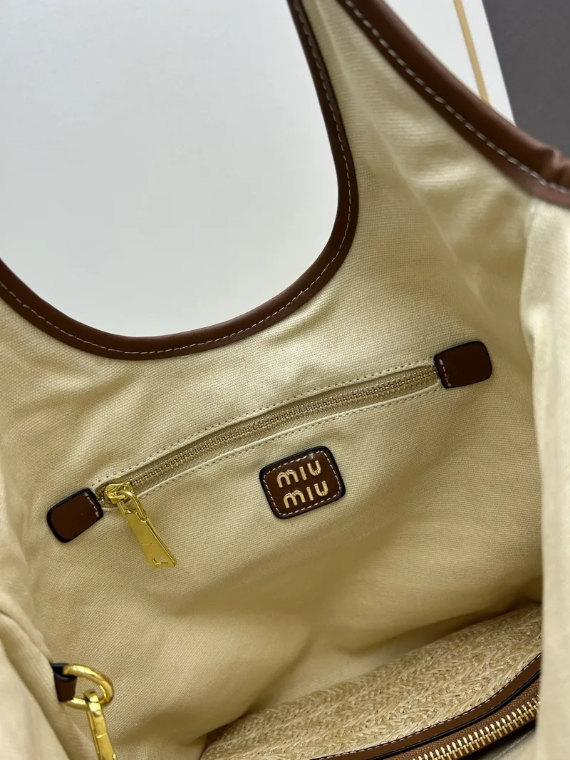 MIU MIU Woven Straw Tote Bag Set Beige Brown - Image 7