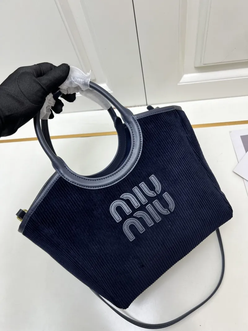MIU MIU Navy Corduroy Crossbody Tote Bag - Image 4