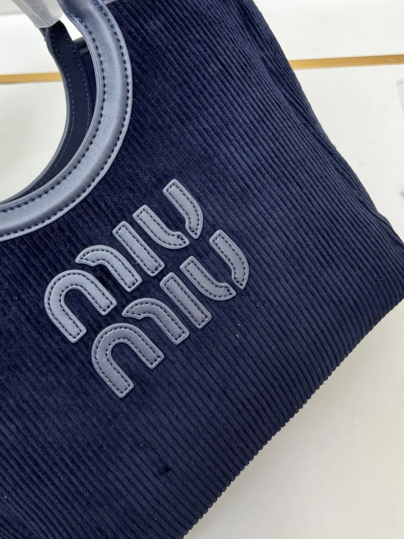 MIU MIU Navy Corduroy Crossbody Tote Bag - Image 5