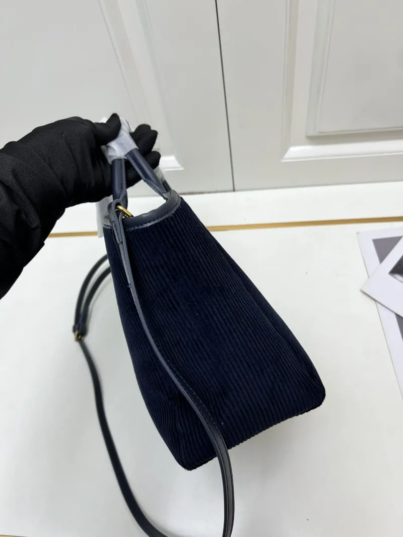 MIU MIU Navy Corduroy Crossbody Tote Bag - Image 6