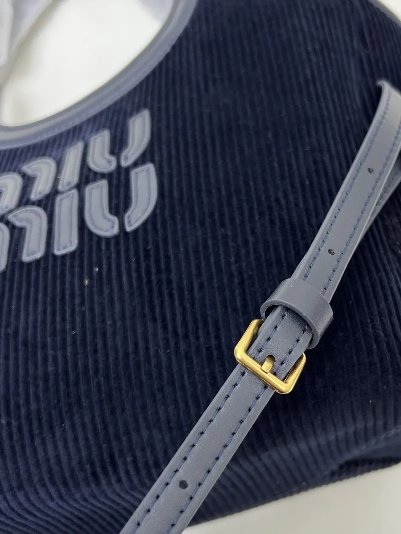 MIU MIU Navy Corduroy Crossbody Tote Bag - Image 8