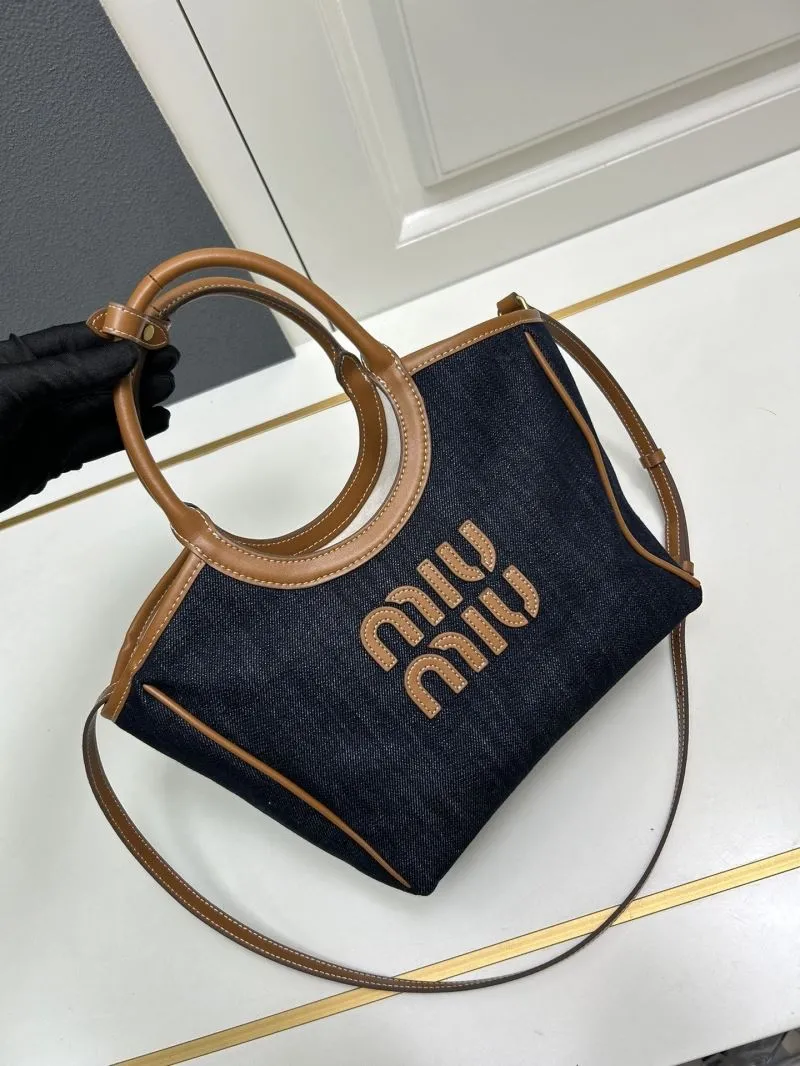 MIU MIU Small Denim Crossbody Tote Bag - Image 3