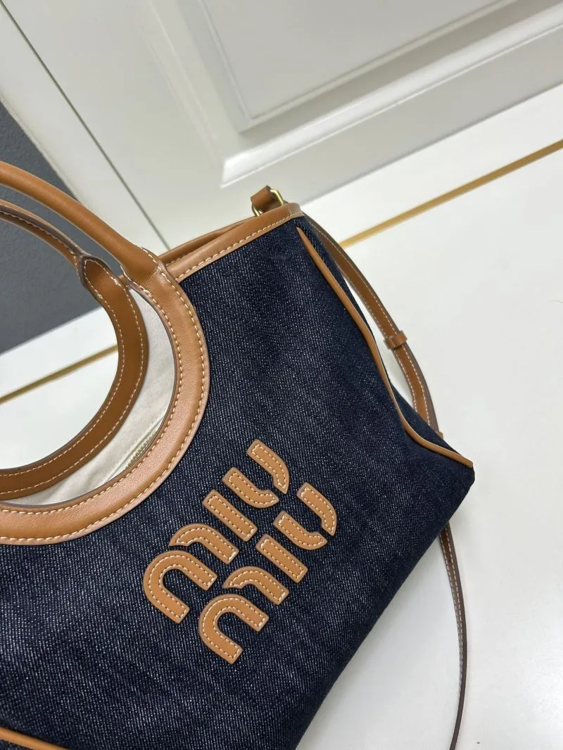 MIU MIU Small Denim Crossbody Tote Bag - Image 4