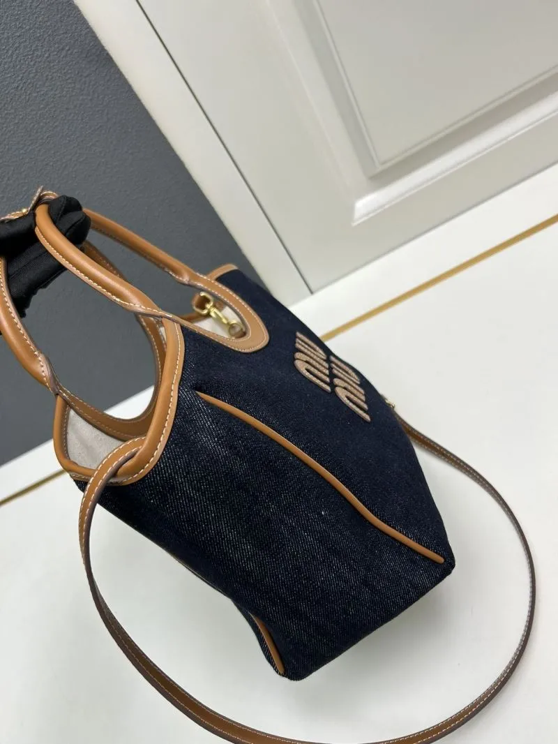 MIU MIU Small Denim Crossbody Tote Bag - Image 6