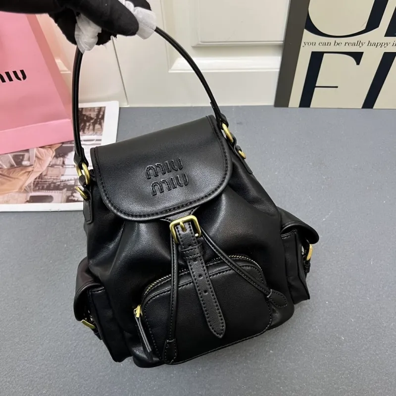 MIU MIU Small Black Leather Backpack 5BZ043 - Image 5