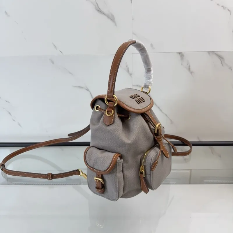 Miu Miu Gray Canvas Mini Backpack - Image 3
