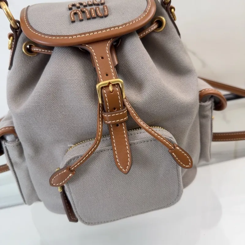 Miu Miu Gray Canvas Mini Backpack - Image 5