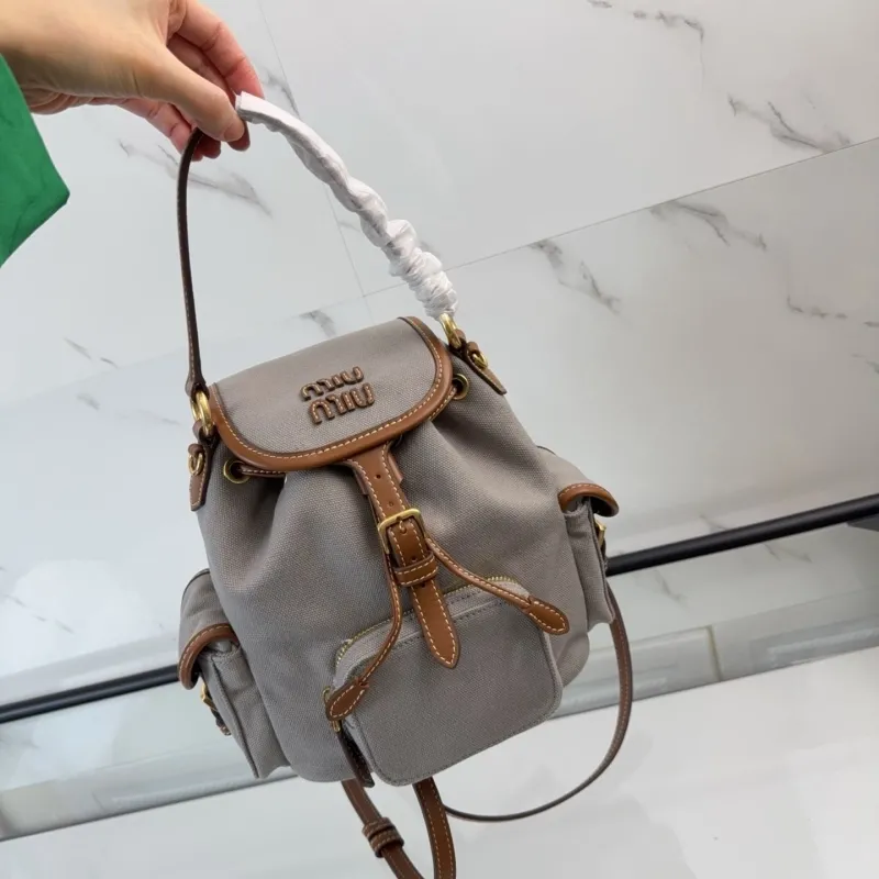 Miu Miu Gray Canvas Mini Backpack - Image 9