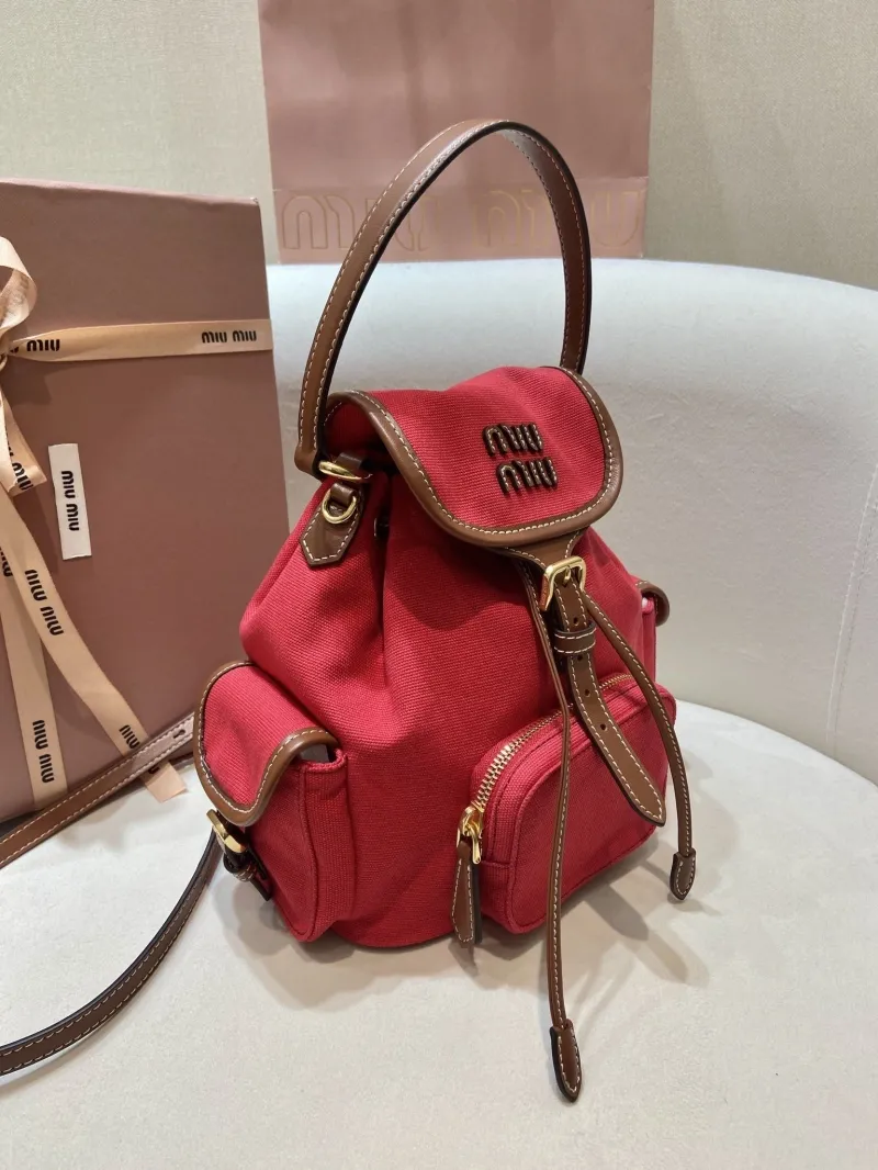 Miu Miu Red Mini Canvas Backpack - Image 3