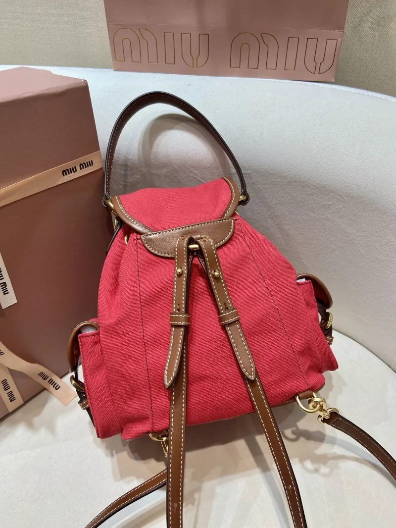 Miu Miu Red Mini Canvas Backpack - Image 4