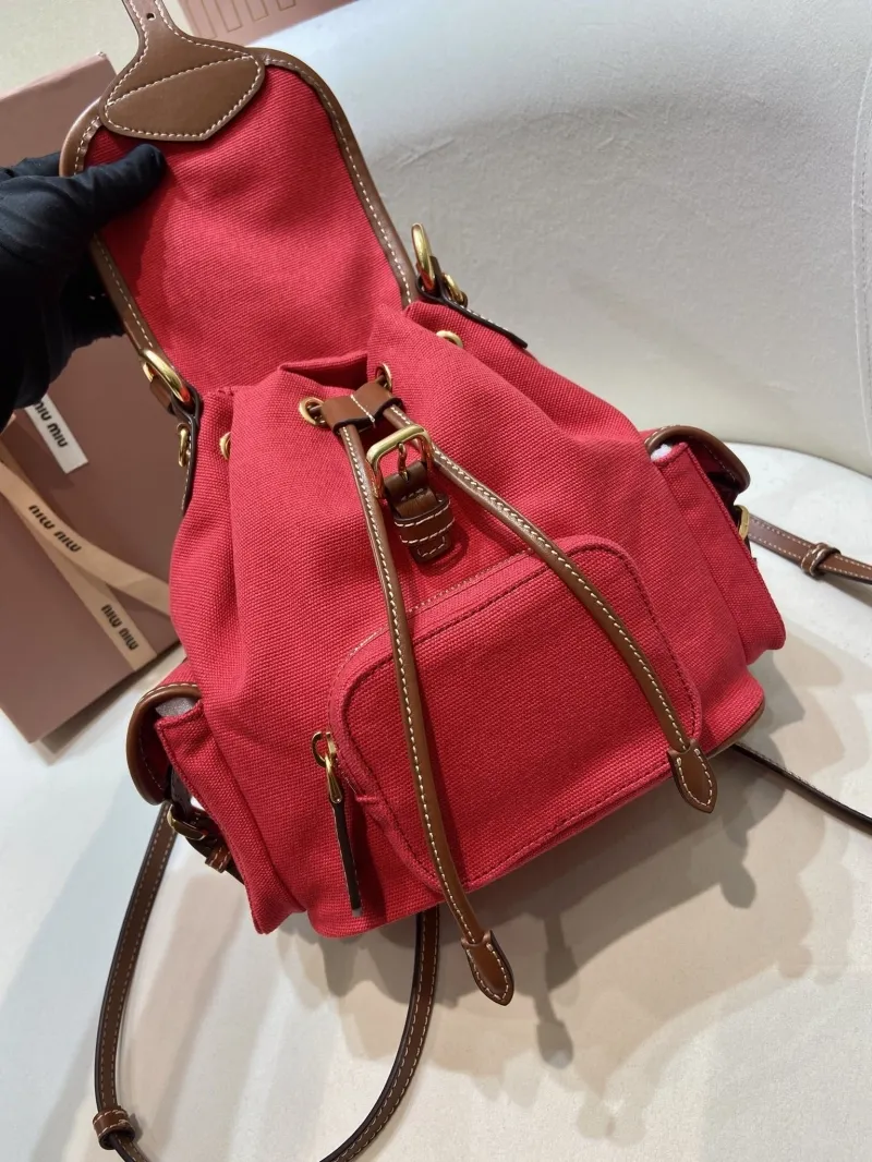 Miu Miu Red Mini Canvas Backpack - Image 8