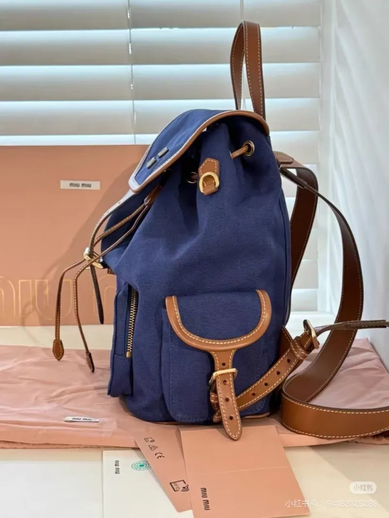 Alternative view of Miu Miu Navy Blue Leather Trim Backpack