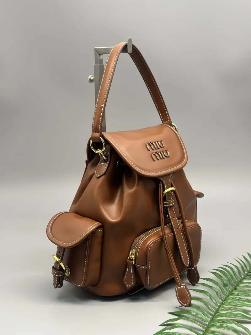Miu Miu Brown Leather Backpack - Image 3