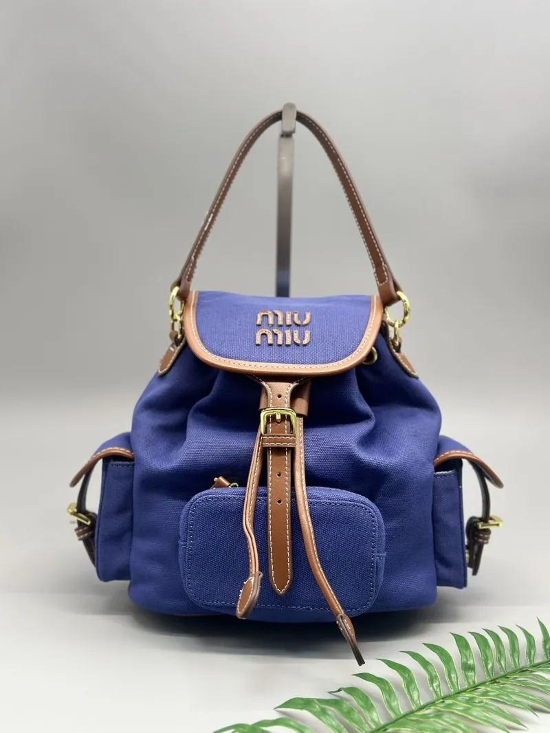 Miu Miu Blue Canvas Leather Backpack