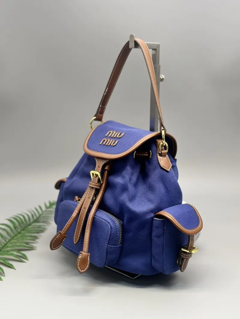 Alternative view of Miu Miu Blue Canvas Leather Backpack