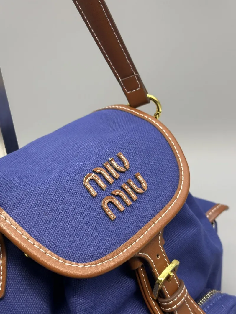 Miu Miu Blue Canvas Leather Backpack - Image 4