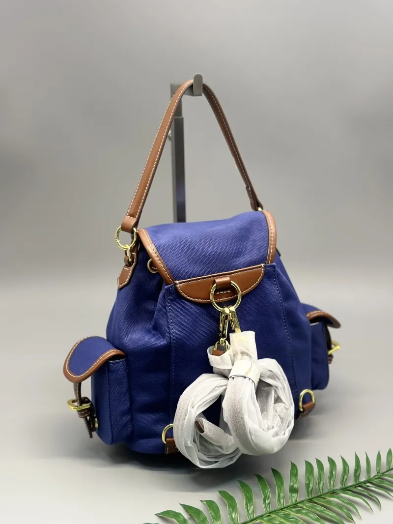Miu Miu Blue Canvas Leather Backpack - Image 5