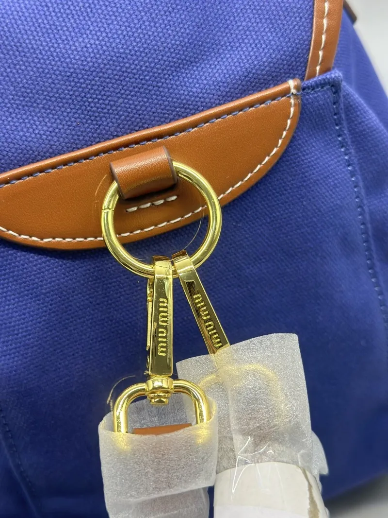 Miu Miu Blue Canvas Leather Backpack - Image 6