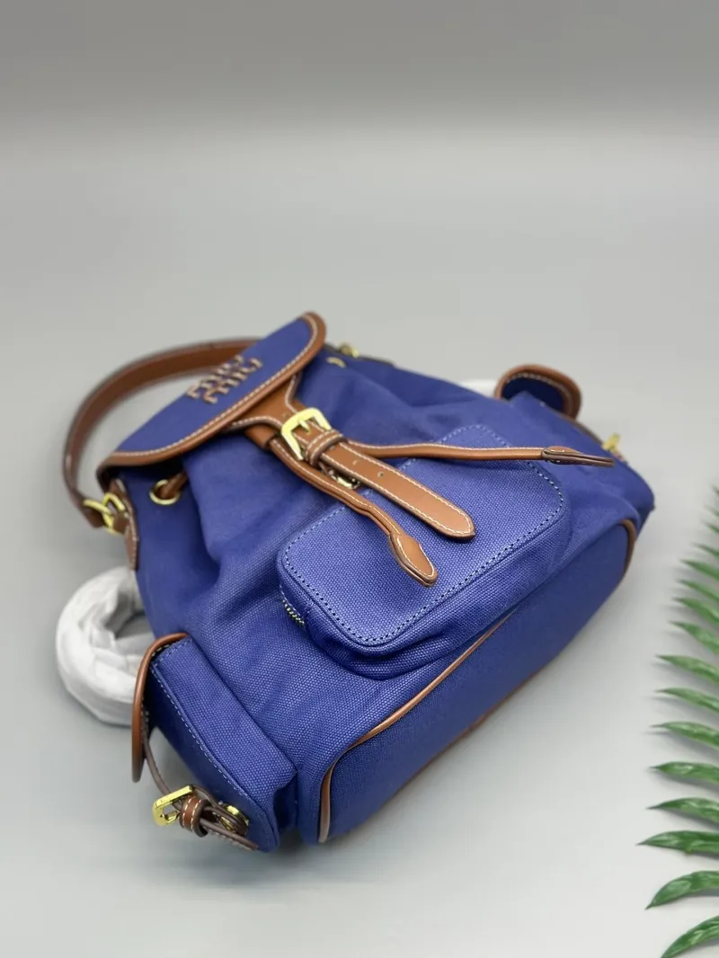 Miu Miu Blue Canvas Leather Backpack - Image 7
