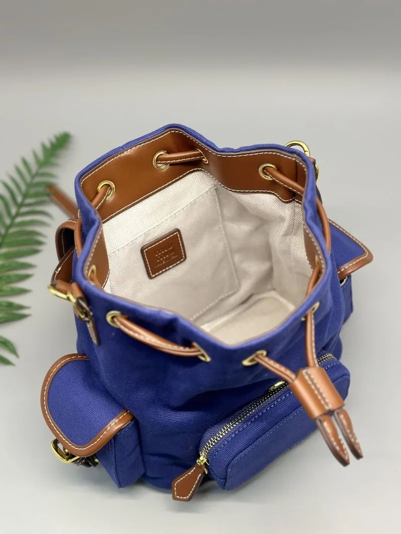Miu Miu Blue Canvas Leather Backpack - Image 8